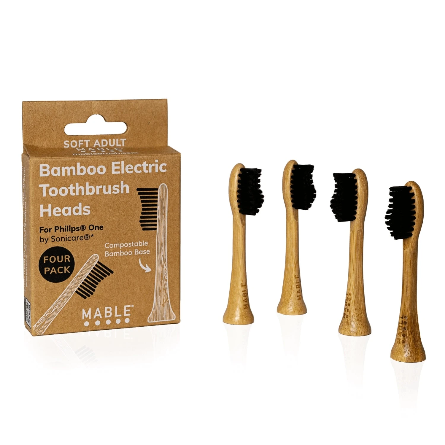 Bamboo Toothbrush Head Compatible With Phillips One: Pack Of 4 1 Bamboo Toothbrush Head Compatible With Phillips One: Pack Of 4